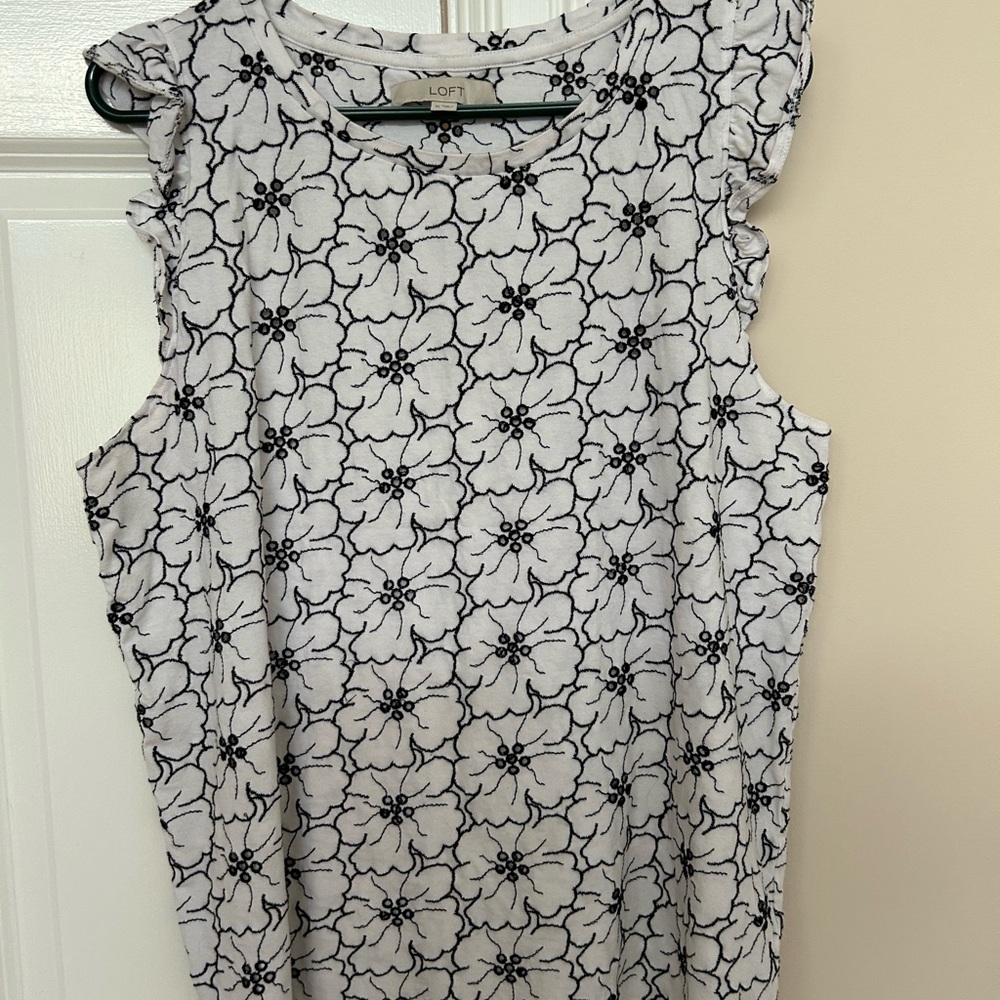 LOFT Monochrome Floral Sleeveless Blouse